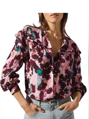 Reiss Pink Multi Floral Ruffle Blouse